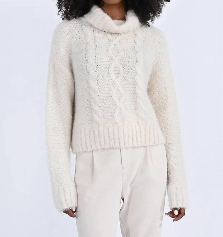 Cozy Haven Cable Knit Turtleneck Sweater In Cream