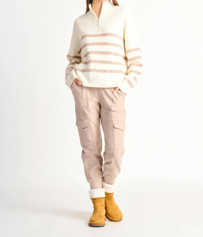 Half Zip Stripe Sweater In Natural