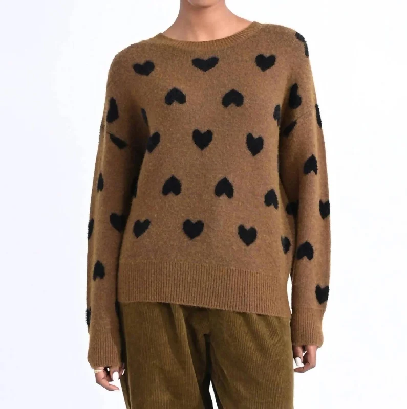 Heart Pattern Knit Sweater In Khaki