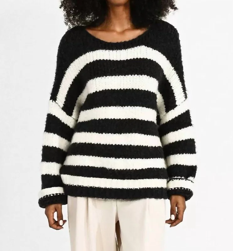 Timeless Stripe Knit Sweater In Black & White