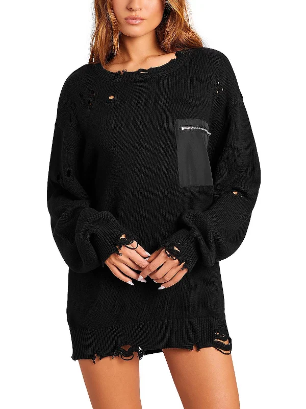 Womens Knit Distressed Pullover Sweater