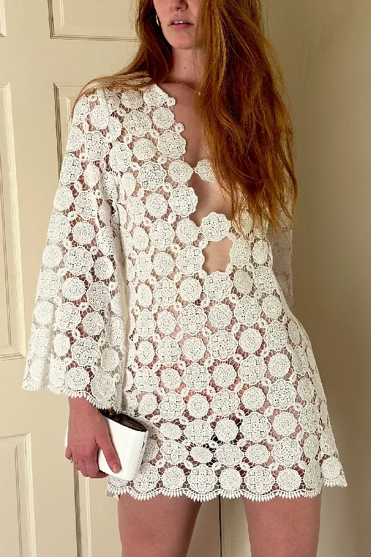 Yesenia Doily Lace Coverup Dress - Pure White