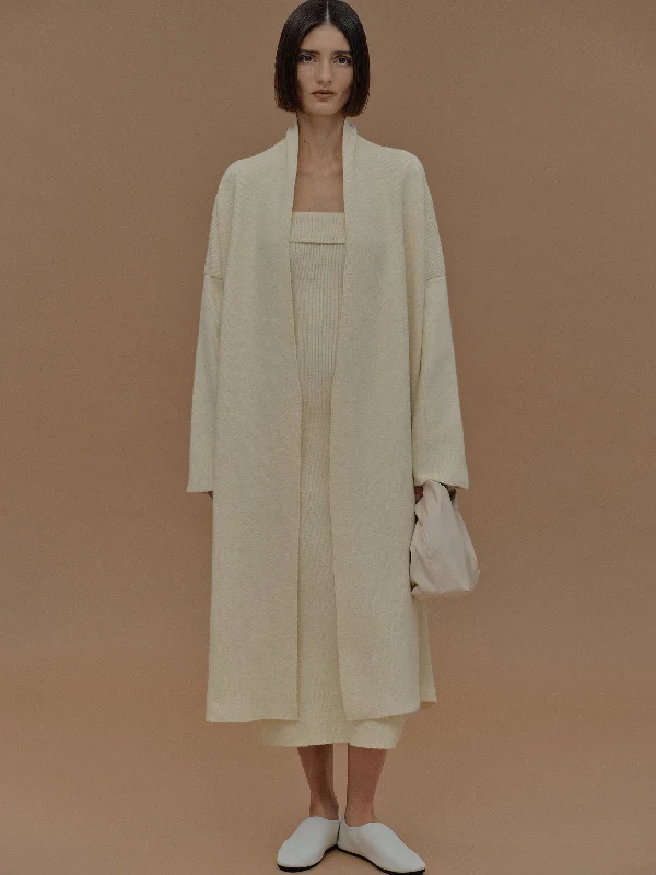 Long Cardigan & Knit Dress Set, Tofu