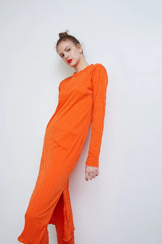 Pleated Long Dress, Orange