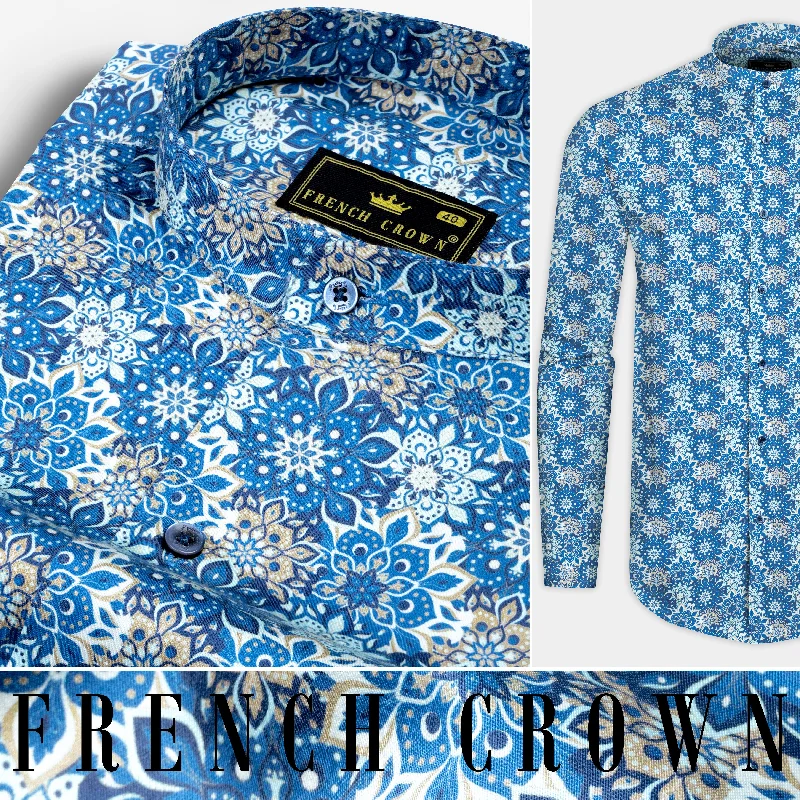 Bluish and Zorba Gray Azulejo Subtle Sheen Prints Super Soft Premium Cotton Shirt