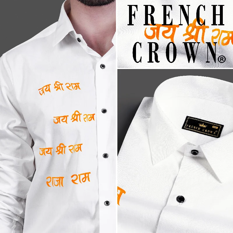 Bright White Jai Shree Ram Hand Painted Premium Cotton Designer Shirt