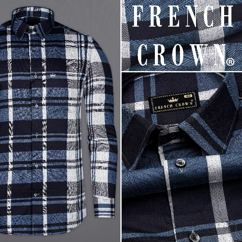 Chambray Blue and White Checkered Premium Cotton Shirt