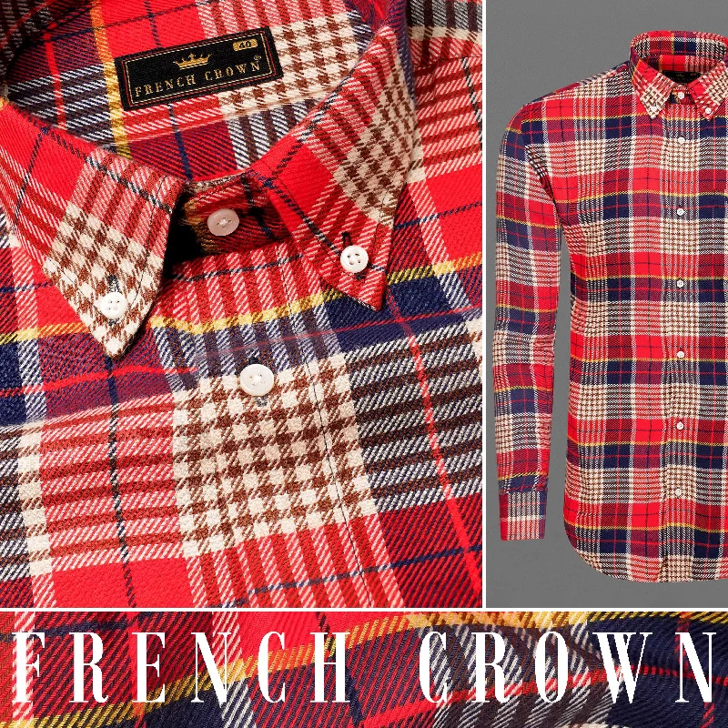 Coral Red and Hampton Brown Plaid Flannel Shirt