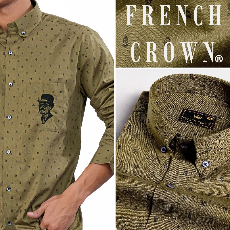 Dirt Brown Printed with Funky Patchwork Royal Oxford Designer Shirt