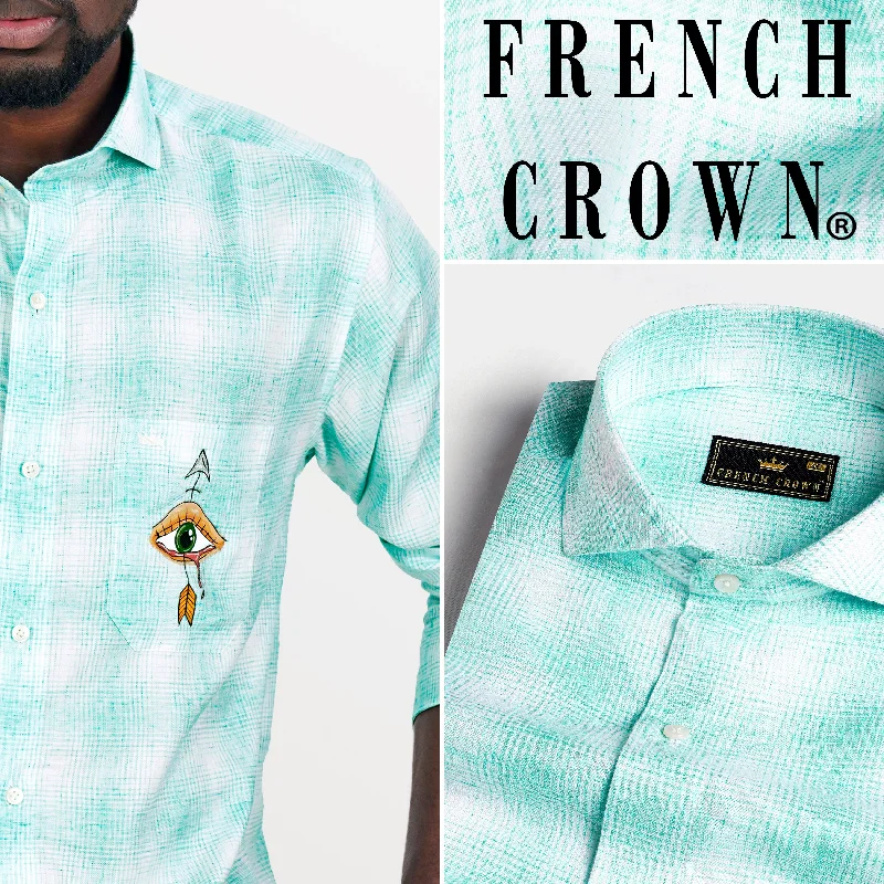 Downy Green and White Hand Painted Twill Premium Cotton Designer Shirt