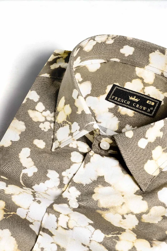 Makara Brown and White Ditsy Printed Premium Cotton Shirt