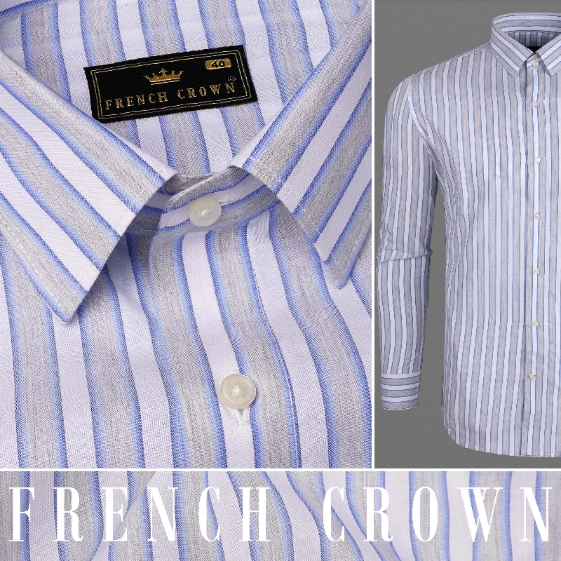 Martini Gray with Scampi Blue Striped Premium Cotton Shirt