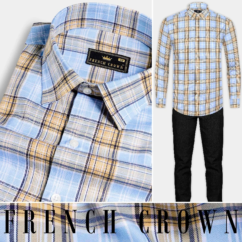 Perano Blue with Apache Brown Twill Plaid Premium Cotton Shirt