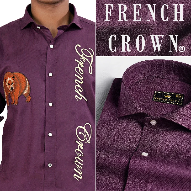 Plum Purple Embroidered Dobby Textured Premium Giza Cotton Designer Shirt