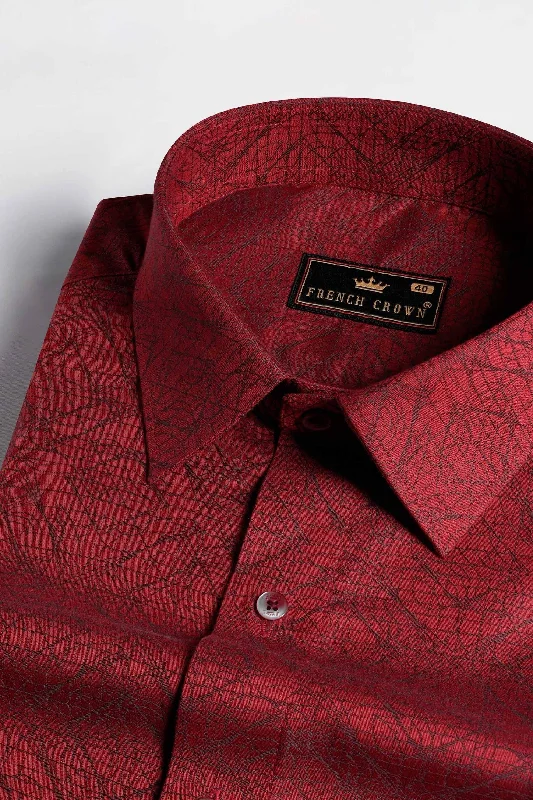 Sanguine Red and Black Jacquard Textured Premium Giza Cotton Shirt