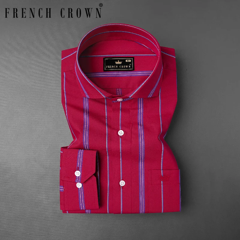 Vivid Burgundy Twill Purple Striped Premium Cotton Shirt