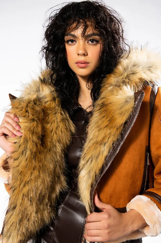 WE FOUND LOVE SUEDE COAT WITH FAUX FUR HOOD