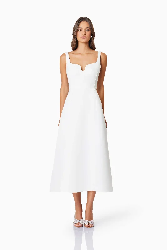 Alice Duchess Satin Midi Dress In White