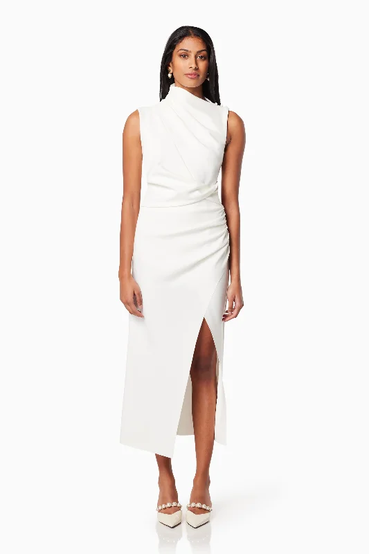 Genoa Fitted Midi Dress In White