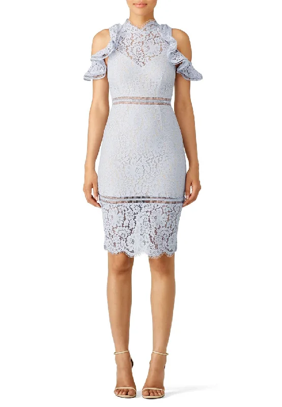 Light Blue Oblivion Cold Shoulder Lace Midi Dress