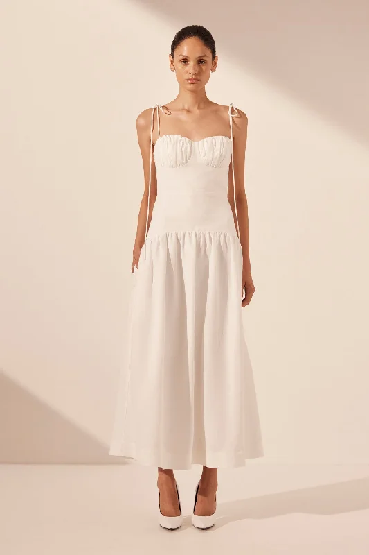 BLANC GATHERED MIDI DRESS