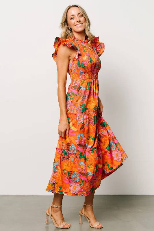 Emily Smocked Tier Dress | Orange Floral