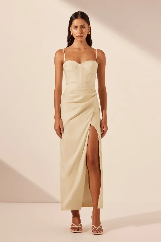 KASBAH BUSTIER DRAPED MAXI DRESS - OYSTER